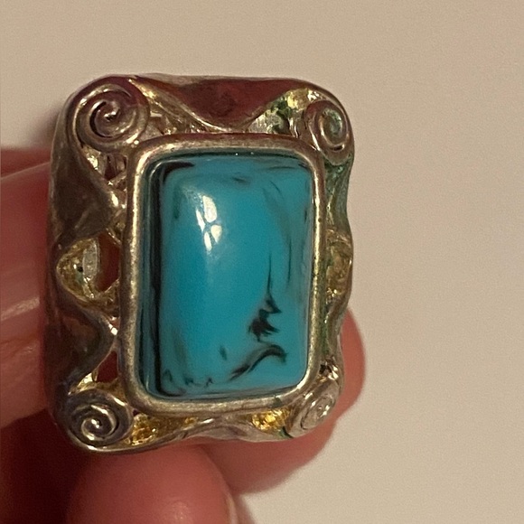 Vintage Womens Blue And Silver Faux Turquoise Retro Clip On Earrings - Picture 3 of 7